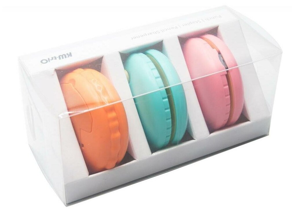 Настольный набор KW-TRIO 6351 Macaron, офисный набор : степлер скобы №10, 10 листов, глубина 35мм; дырокол 6 листов, отверстие 6мм; точилка отверстие 6-8мм, 9-12мм . Пластик, цвета ассорти: , пластик, - фото №1