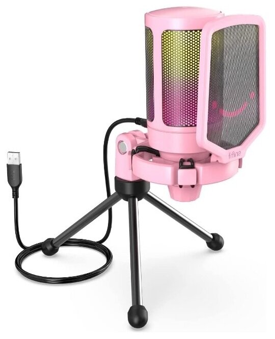 Конденсаторный USB Микрофон Fifine A6V с RGB-подсветкой (Pink)