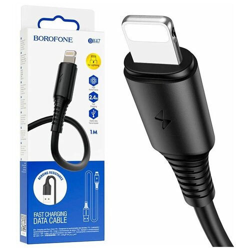 Кабель USB Lightning BX47 1M 2,4A Borofone черный кабель usb lightning bx47 1m borofone белый