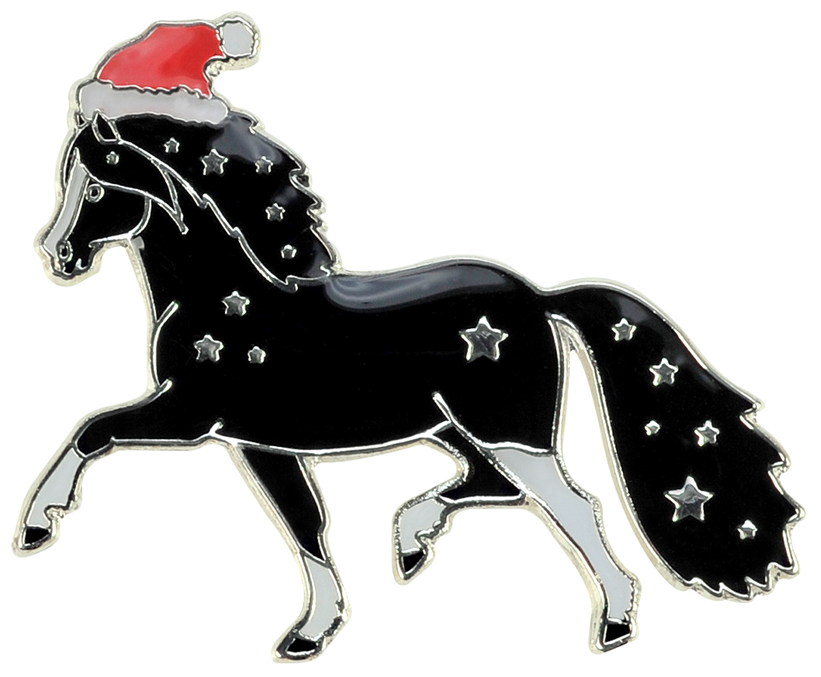 Значок металлический HappyROSS "Новогодняя лошадь", чёрный, 26х21мм (Германия)