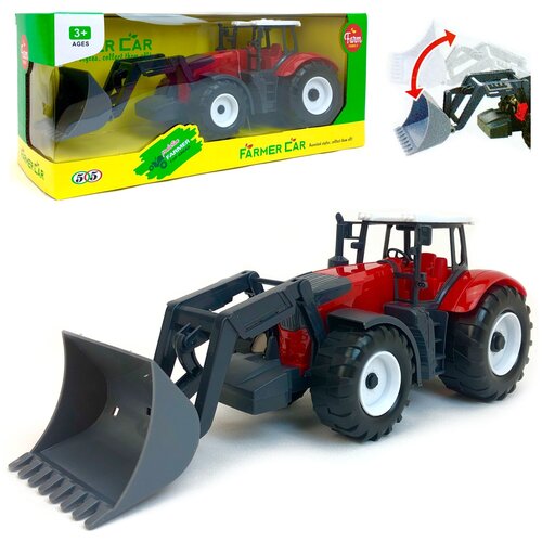 Трактор с ковшом инерционный Farmer Car, подвижный ковш, инерционная машинка, спецтехника, 31х11х10 см