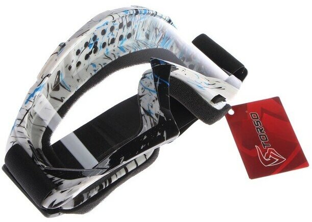 TORSO Очки-маска для езды на мототехнике стекло прозрачное цвет белый-синий-черный ОМ-23