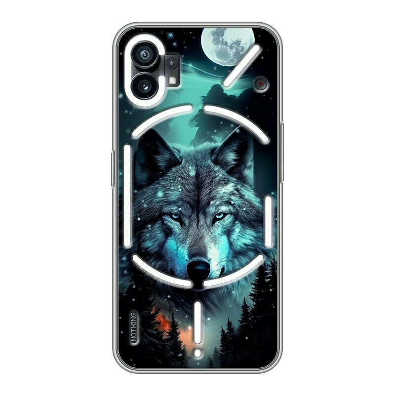 Дизайнерский силиконовый чехол для Насинг Фон 1 / Nothing Phone (1) Волк и луна