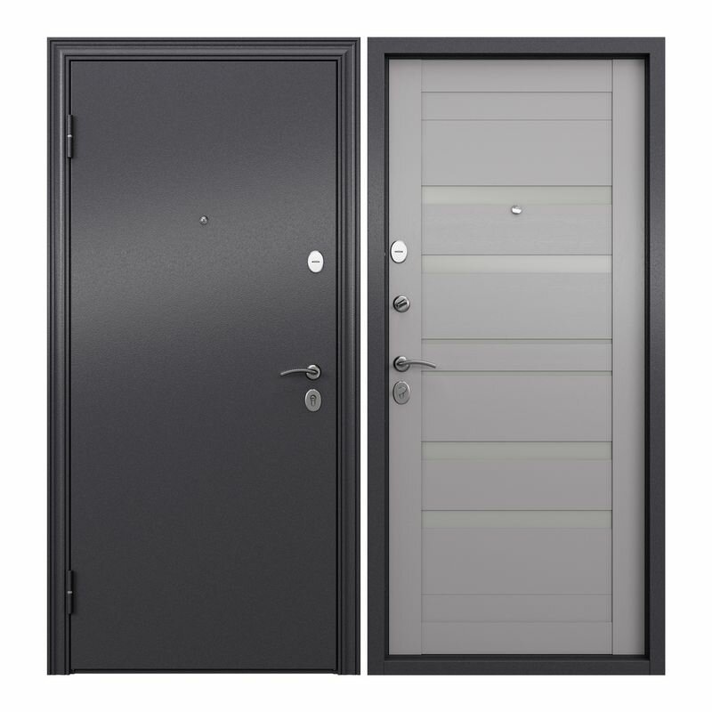 Дверь входная Torex для квартиры металлическая Flat-S 860х2050 левый, тепло-шумоизоляция антикоррозийная защита, замки 4-го и 2-го класса, серый/белый - фотография № 1