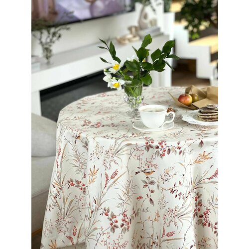 Скатерть круглая Dreamtex Home Decor Райские птички терракот d140 см