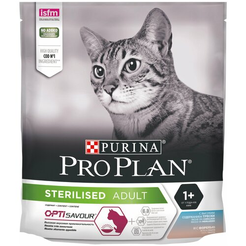 Сухой корм Pro Plan для стерилизованных кошек и кастрированных котов, с высоким содержанием трески и c форелью 400 г х 1 шт