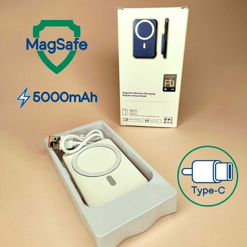 MagSafe, компактный внешний аккумулятор 5000 mAh для телефона, беспроводная быстрая зарядка, MagSafe power bank, quick charge.