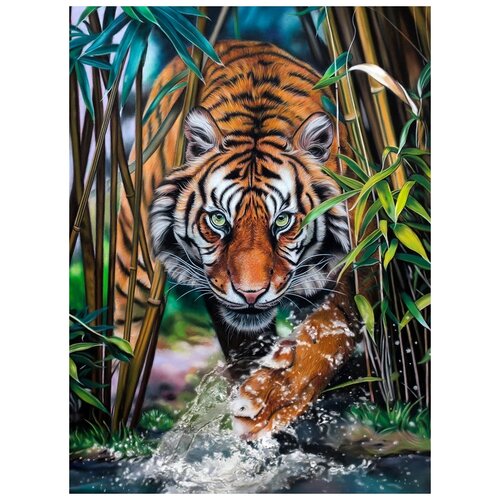 Рыжий кот Набор алмазной вышивки Внимательный тигр заходит в воду (CF30023) 30х40 см
