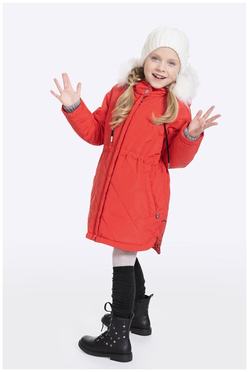 Парка Шалуны Пальто зимнее для девочки, размер 28, 098, красный
