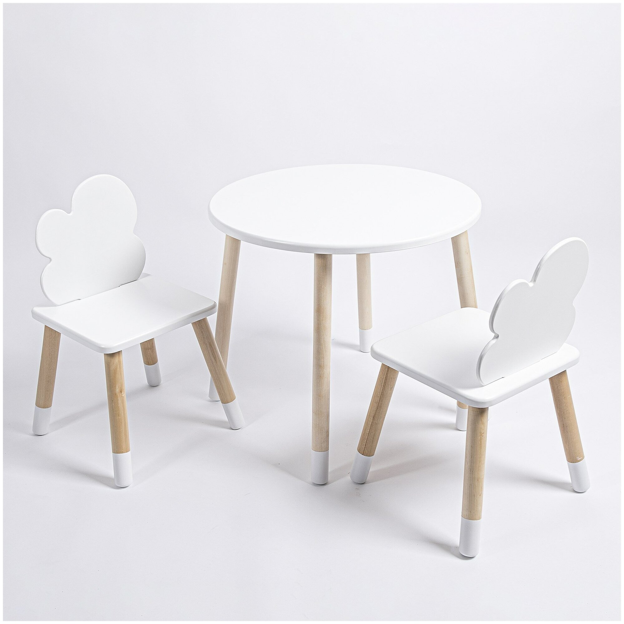 Комплект детский стол круглый и два стула облачко ROLTI Baby (белая столешница/белое сиденье/береза ножки) - фотография № 1