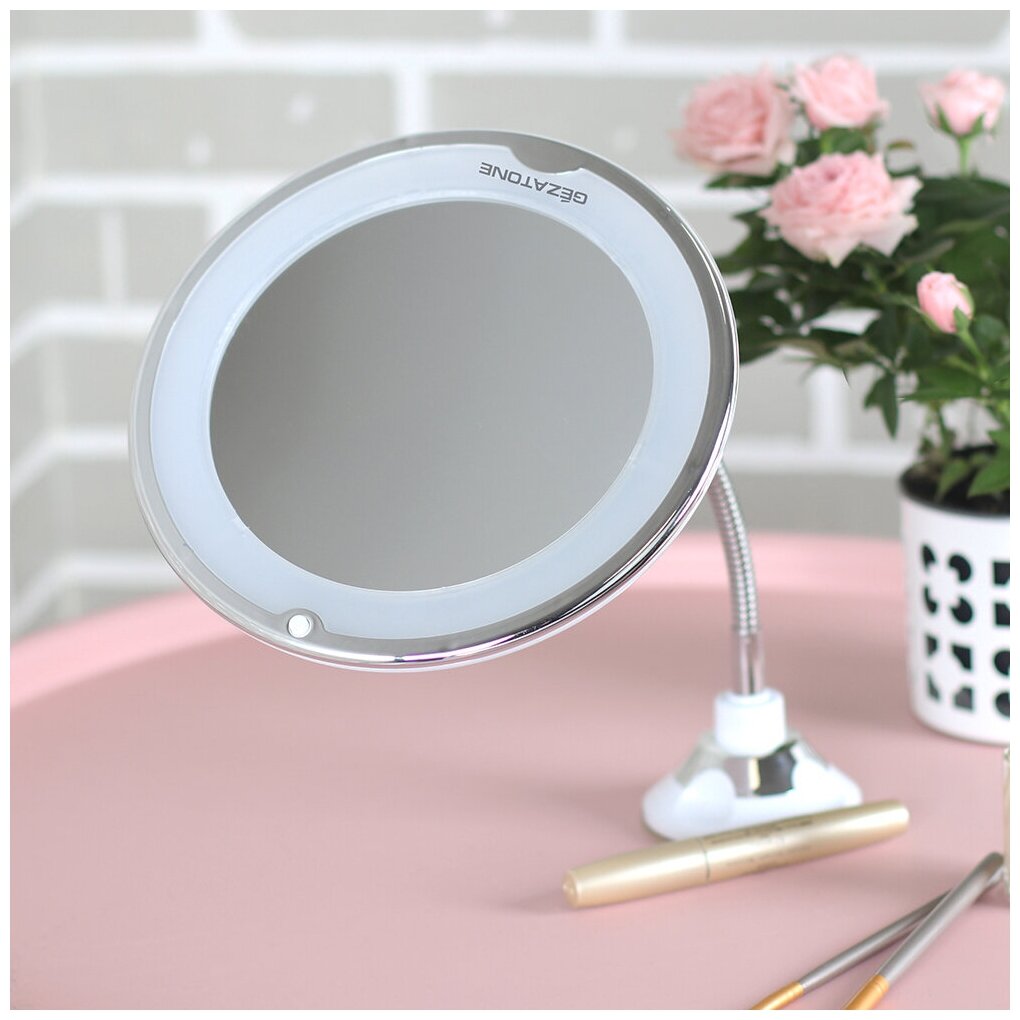 Gezatone, Зеркало косметическое с увеличением 10х, зеркало с подсветкой для макияжа на гибкой штанге и присоске, LM209 - фотография № 6