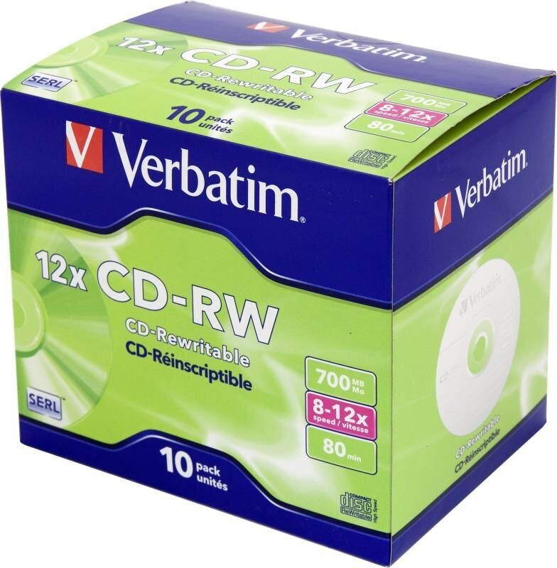 Диск CD-RW Verbatim 700Mb 12x Jewel case (10шт) (43148)