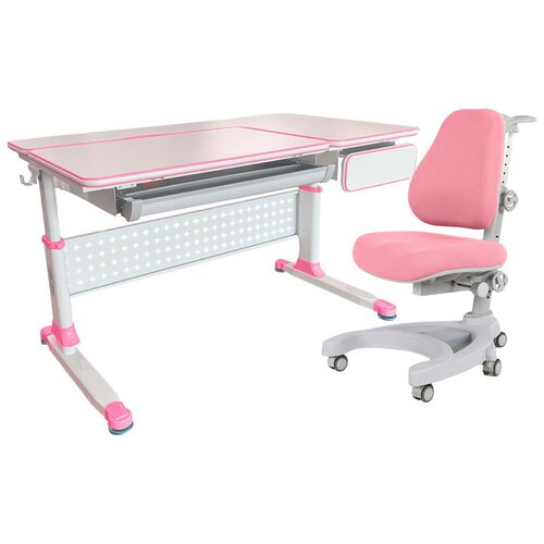 фото Парта-трансформер brunia pink cubby + кресло magnolia grey cubby + розовый чехол!