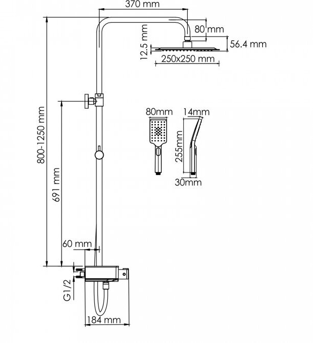 Душевая система для ванны WasserKRAFT (A114.255.130. CB Thermo) с термостатом, черная