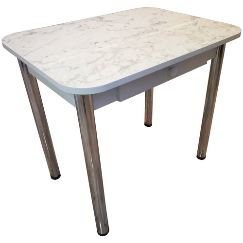 Стол 80х60 см с ящиком. Белый мрамор/хром