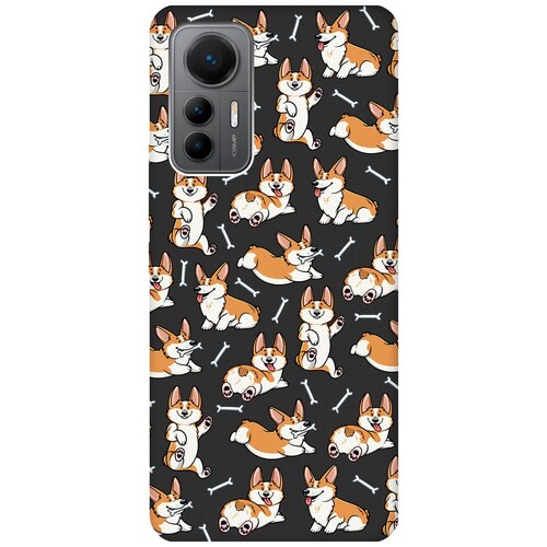 Матовый чехол Corgi Pattern для Xiaomi 12 Lite / Сяоми 12 Лайт с 3D эффектом черный матовый чехол trekking для xiaomi 12 lite сяоми 12 лайт с 3d эффектом черный