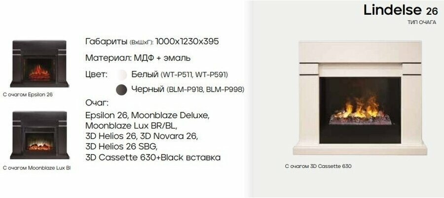 Электрокамин Real Flame Lindelse 26 WT-P591 с очагом 3D Cassette 630 + Black вст. (белый) - фотография № 4
