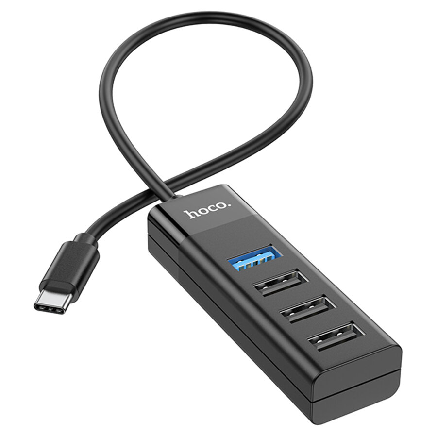 USB HUB разветвитель HOCO HB25 Easy 4 в 1 Type-C (m) - USB3.0 (f) + 3xUSB2.0 (f), черный — фото 1