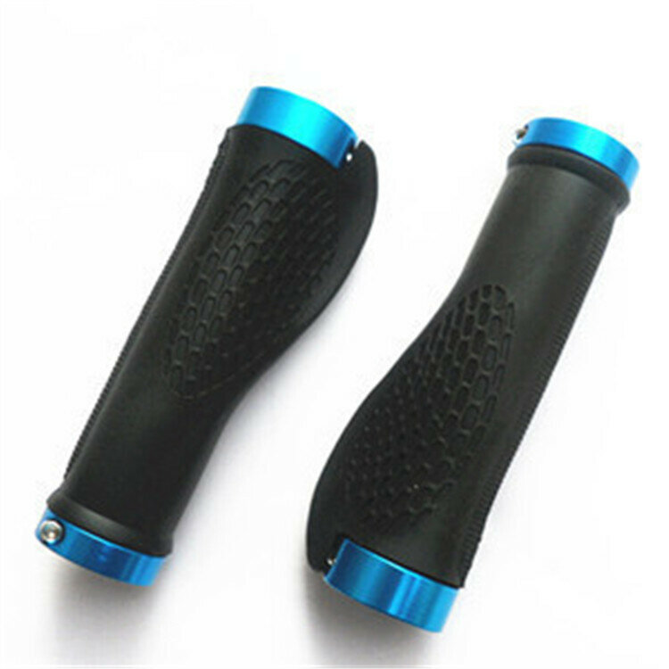 Грипсы руля велосипеда (ручки для велосипеда) 130 мм эргономические с алюминиевыми фиксирующими наконечниками, цвет черно-синий