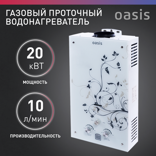 Проточный газовый водонагреватель Oasis Glass 20, светло-серый oasis проточный газовый водонагреватель 10 glass 20 sg n oasis