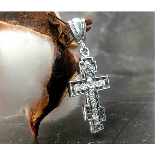 Крестик Серебряный крест восьмиконечный Архангел Михаил, серебро, 925 проба, чернение, размер 5 см.