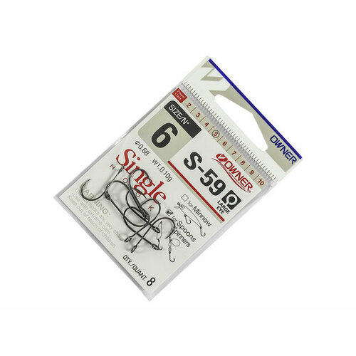 OWNER Крючок OWNER 51580 (S-59) SINGLE HOOK BC (Размер # 6; 8шт Black Chrome)