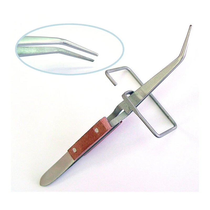 Пинцет для пайки обратный с подставкой загнутый — фото 1