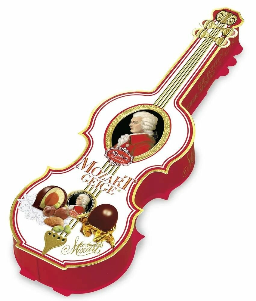 Набор конфет Reber Mozart из горького и молочного шоколада Скрипка Моцарта, 140г