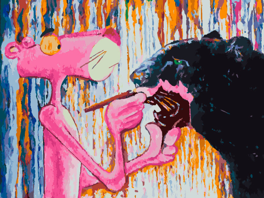 Картина по номерам Белоснежка «Розовая пантера красит черную» (30х40 см, холст на подрамнике)