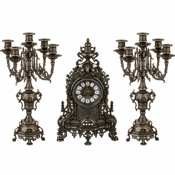 Часы каминные с 2-мя канделябрами Барокко, антик