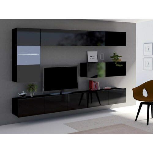 Стенка в гостиную Верона 11 255х200х42 черный черный глянец 47369₽