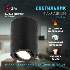 Светильник настенно-потолочный ЭРА OL33 BK под лампу GU10 12Вт черный поворотный спот