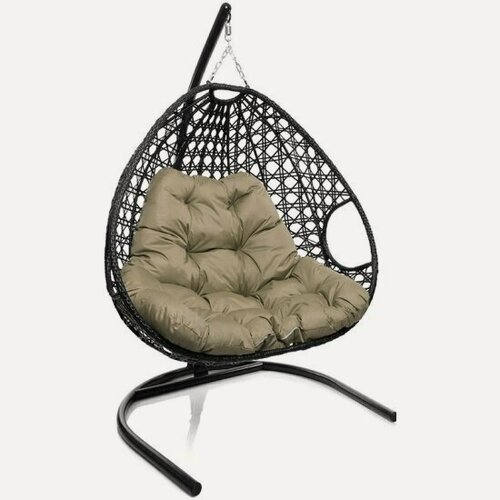 Изображение товара Подвесное кресло M-group для двоих люкс с ротангом чёрное, бежевая подушка