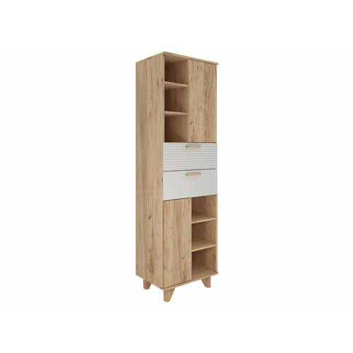 Стеллаж Ньерд с полками, с ящиками, нажимной механизм, 55х41х186 см, Дуб Вотан / Белый