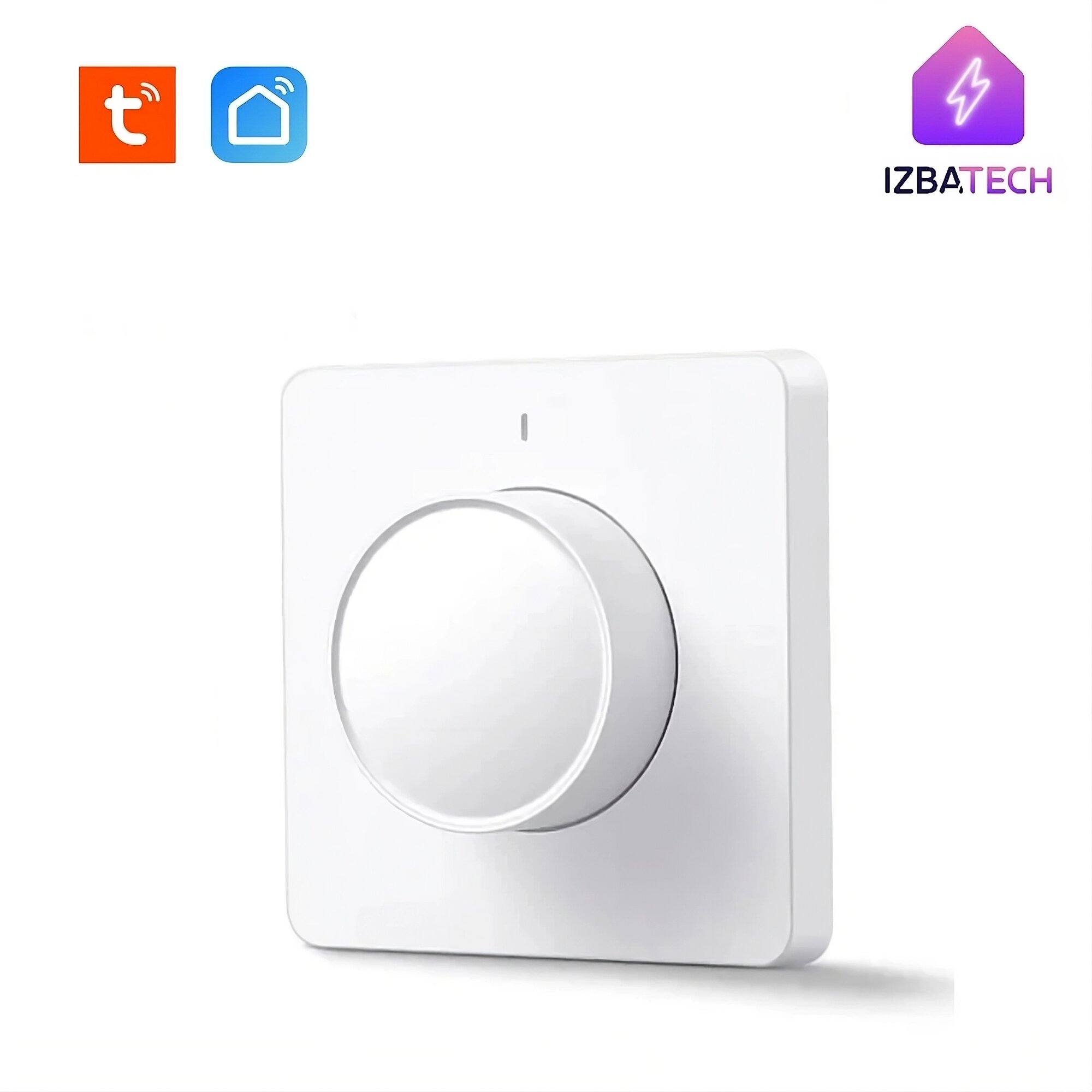 фото Умный 1-клавишный диммер выключатель поворотный белый c WIFI для Алисы с нулём, импульсный с подсветкой