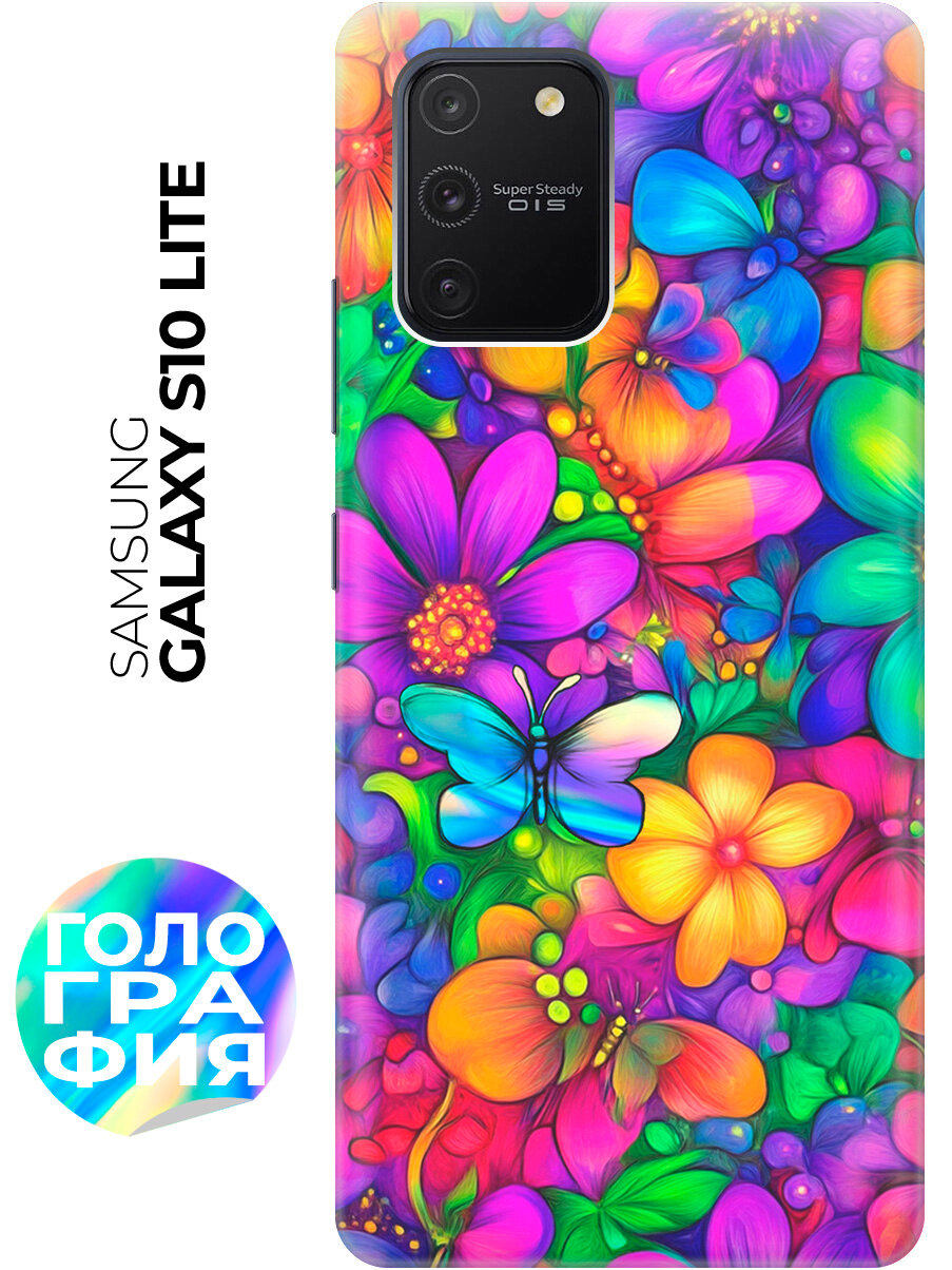Силиконовый чехол на Samsung Galaxy S10 Lite с принтом "Бабочки и цветы" прозрачный