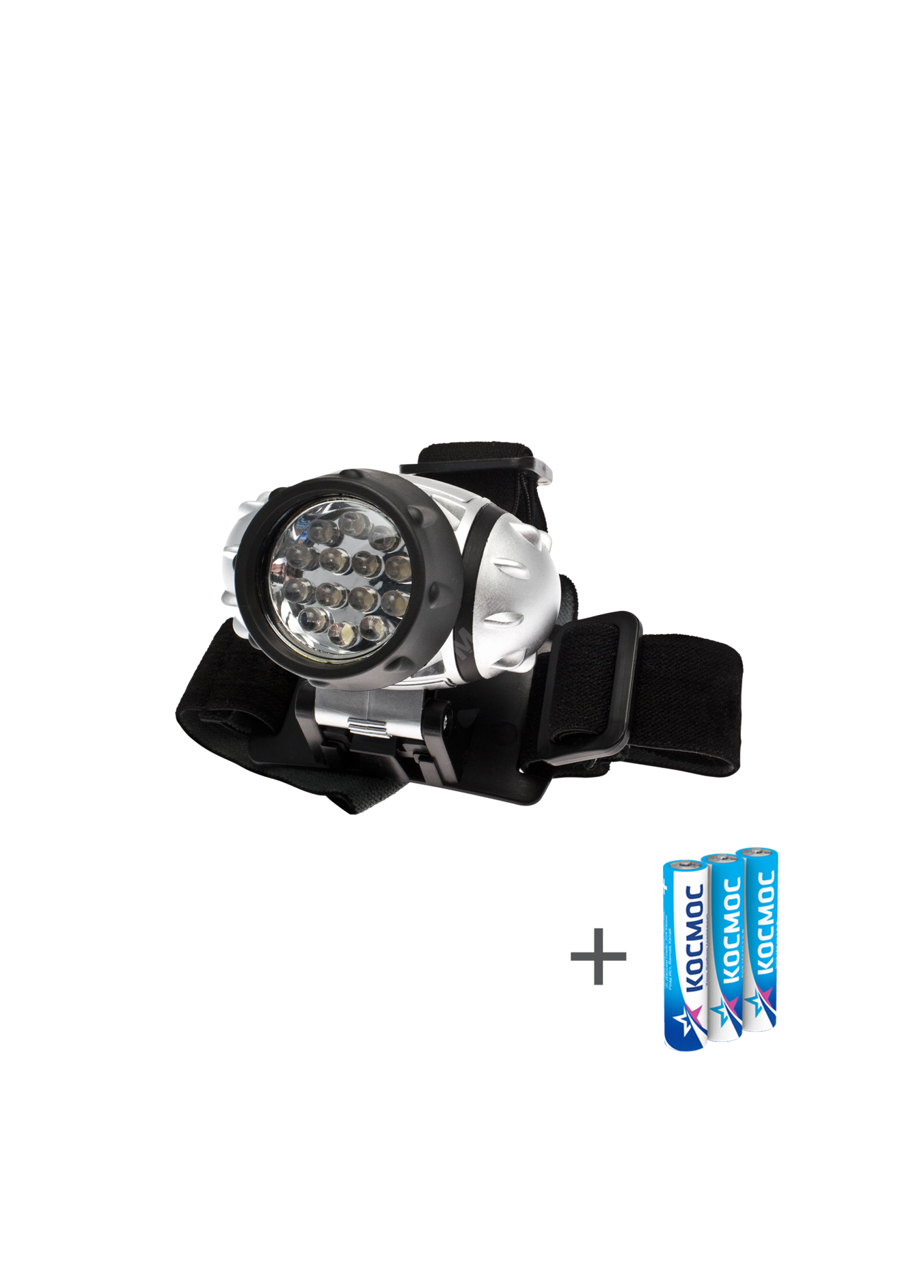 Фонарь налобный Космос KOC-H14-LED, 14LED, 3AAA, 20ч, 160лм, ударопрочность, IP33, серебристый/чёрный