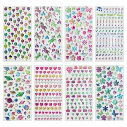 24 шт. Наклейки гелевые "Яркое ассорти", 17,5х9 см, ассорти 8 видов, FUNSTER (фанстер), 666101