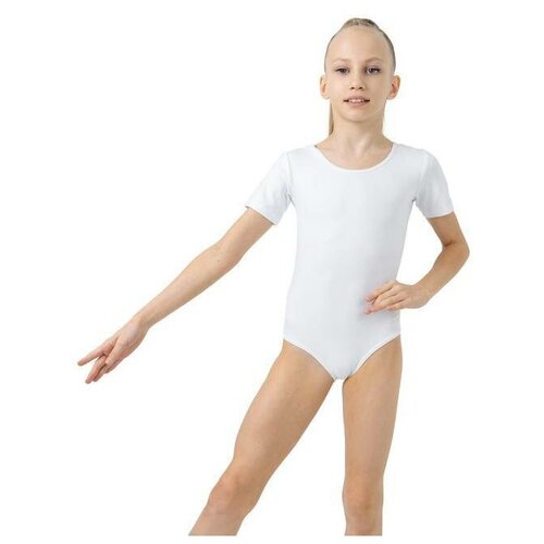 Купальник гимнастический, с коротким рукавом, размер 30, цвет белый (1 шт.)