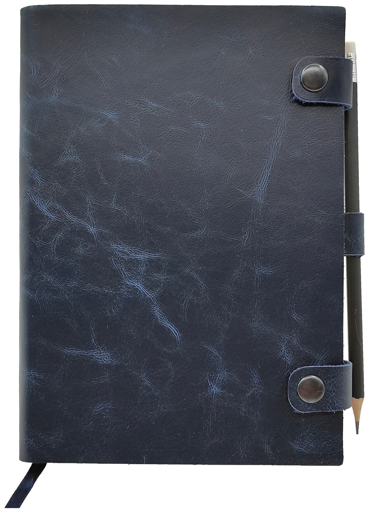Темно-синий кожаный ежедневник Shiva Leater с отделкой Pull-Up, с застежкой на две кнопки и хлястиком под ручку