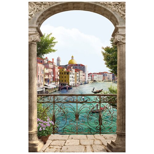 Фотообои Уютная стена Терраса с аркой в Венеции 170х270 см Виниловые Бесшовные (единым полотном)