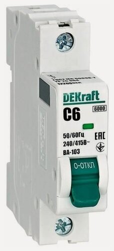 Изображение товара Выключатель автоматический модульный 1п C 6А 6кА ВА-103 DEKraft 12269DEK