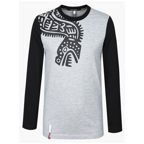 фото Лонгслив nota bene, размер 140, серый меланж/черный