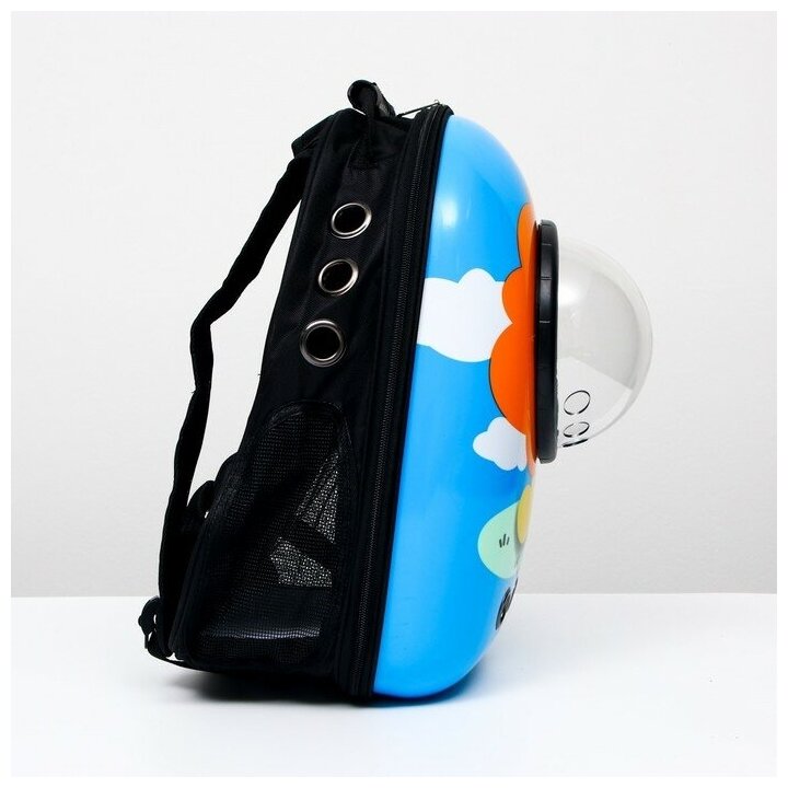 Рюкзак для переноски животных с окном для обзора "Лев", 32 х 25 х 42 см, голубой - фотография № 4