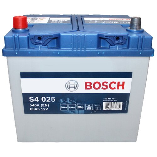 Аккумулятор автомобильный Bosch Asia Silver S4025 60 А/ч 540 A прям. пол. Азия авто (232x173x225) без бортика