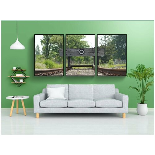 фото Набор модулных постеров для интерьера "буфер стоп, конце трека, рельсы" 60x90 см. в тубусе, без рамки lotsprints