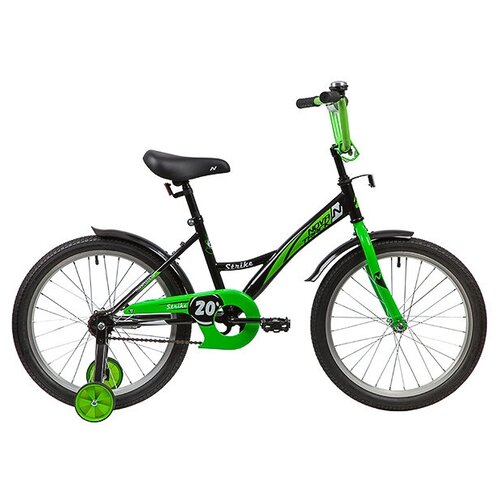 фото Детский велосипед novatrack 20" strike черный-зелёный, тормоз нож, крылья корот, защита а-тип