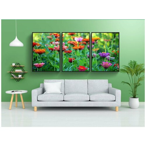фото Набор модулных постеров для интерьера "цинния, цветы, летом" 60x90 см. в тубусе, без рамки lotsprints