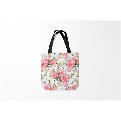 фото Сумка-шоппер / 40х40 см / девушкам / цветочки и бабочки розовые розы burnettie