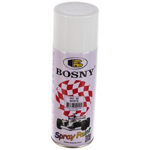 Краска Bosny Spray Paint акриловая универсальная, 40 white, глянцевая, 520 мл аэрозольная автоэмаль motip акриловая спрей 500 мл черный полуматовый